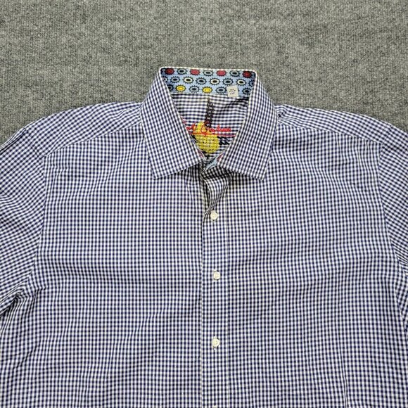 Robert Graham Shirt Mens Large Blue Checkered Button Up Long Sleeve Preppy - Picture 3 of 10